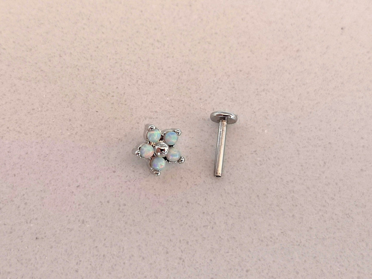 White Dainty Flower Stud Earring with 5 Opal Gemstones