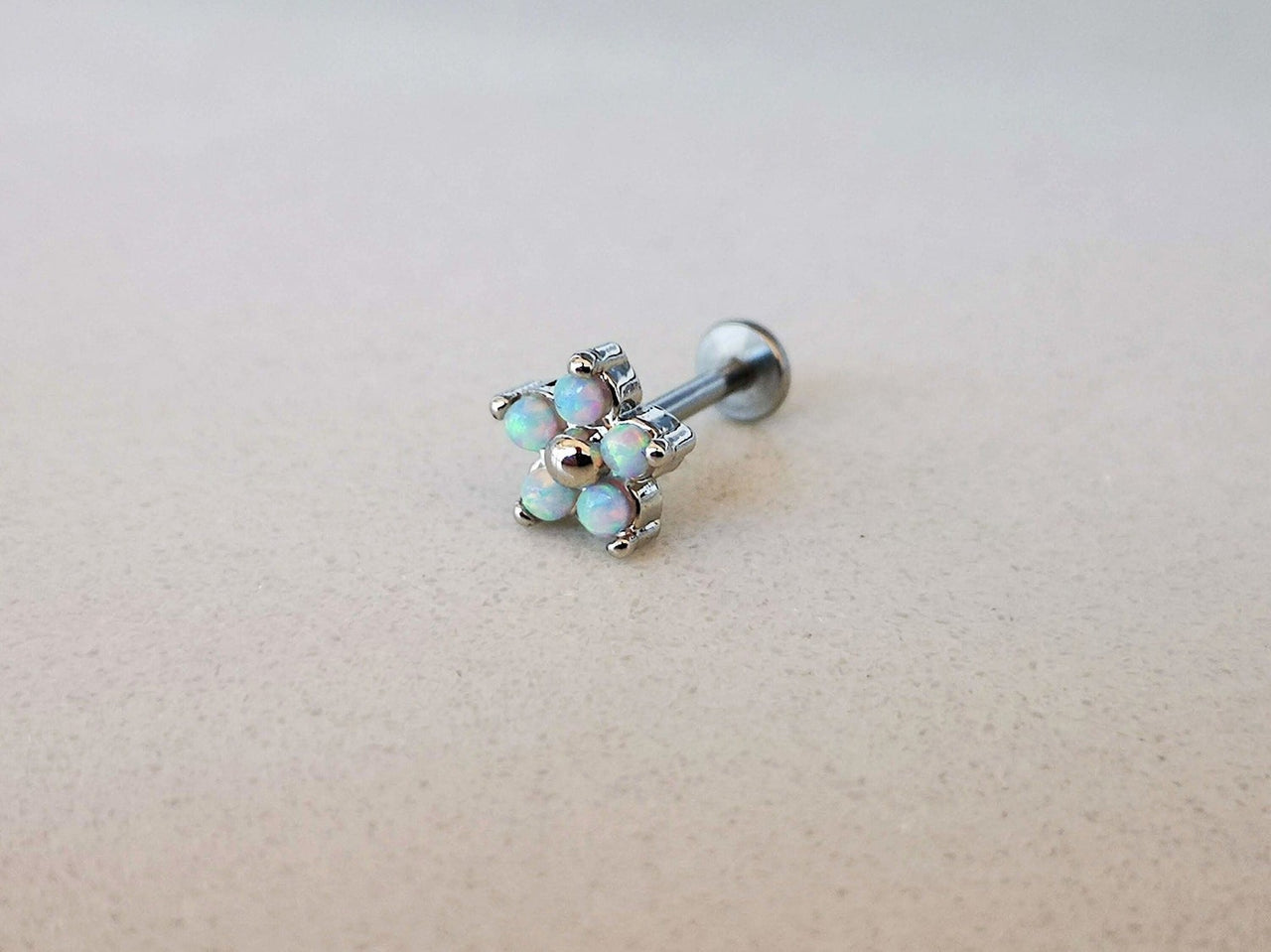 White Dainty Flower Stud Earring with 5 Opal Gemstones