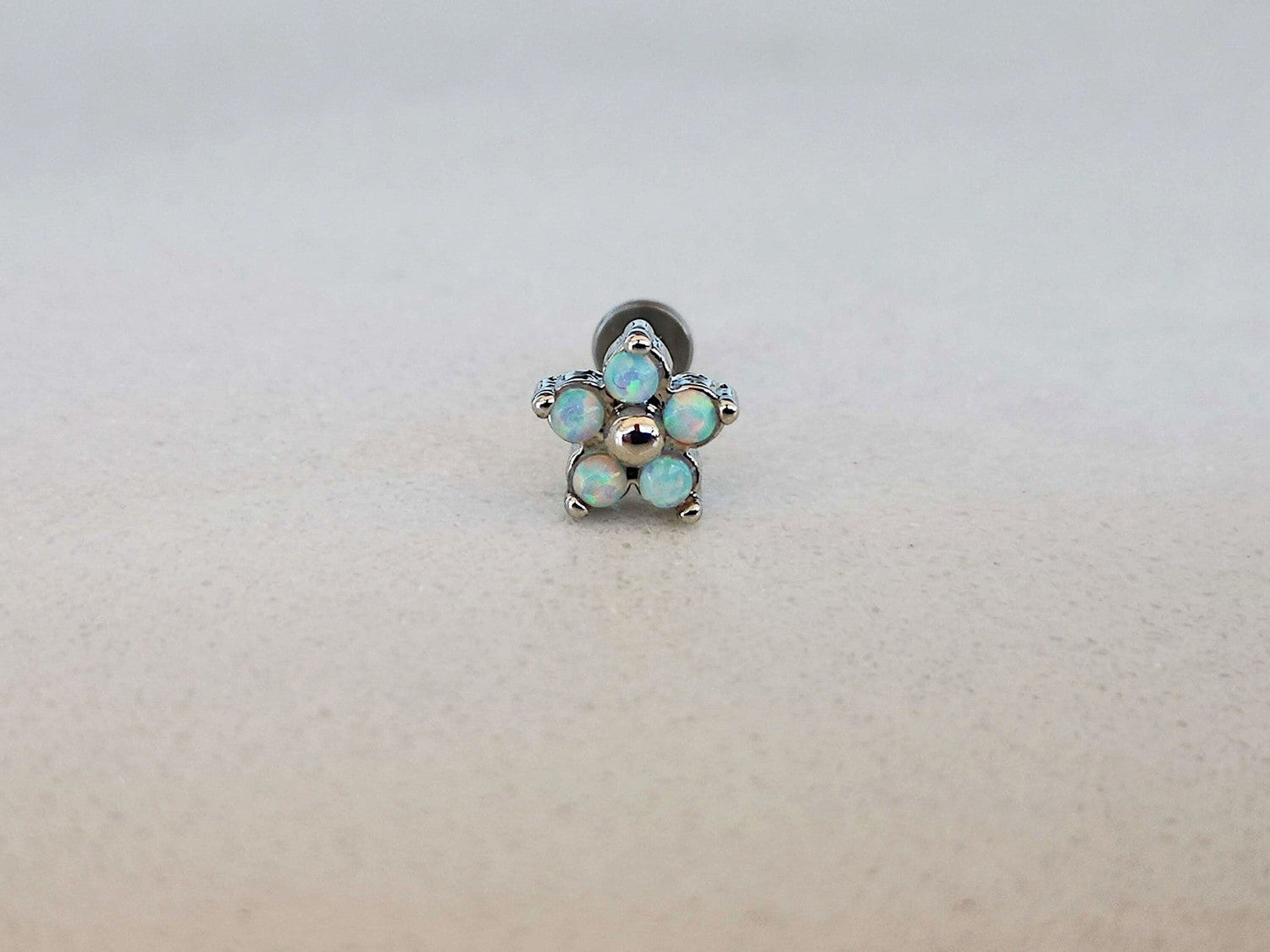 White Dainty Flower Stud Earring with 5 Opal Gemstones