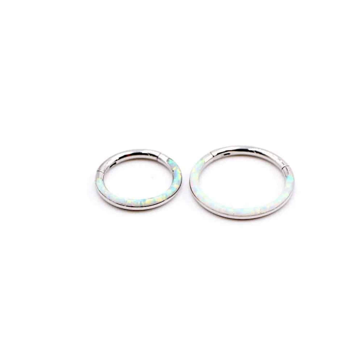 White Opal Lined Hinged Septum Clicker Ring