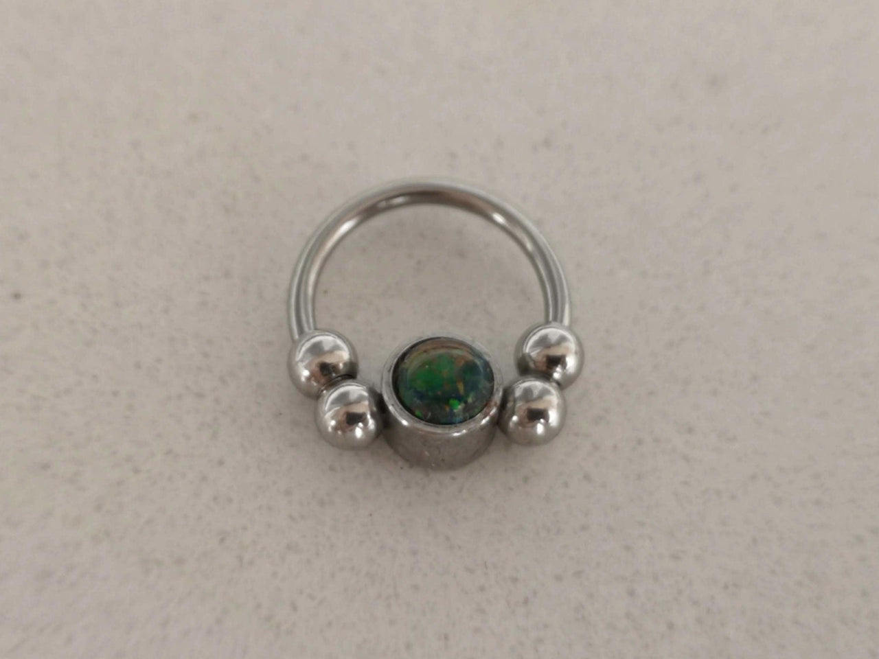 2 in 1 Silver Captive Bead Ring with Black Opal