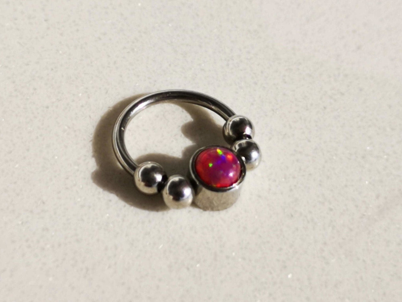 2 in 1 Silver Captive Bead Ring with Pink Opal