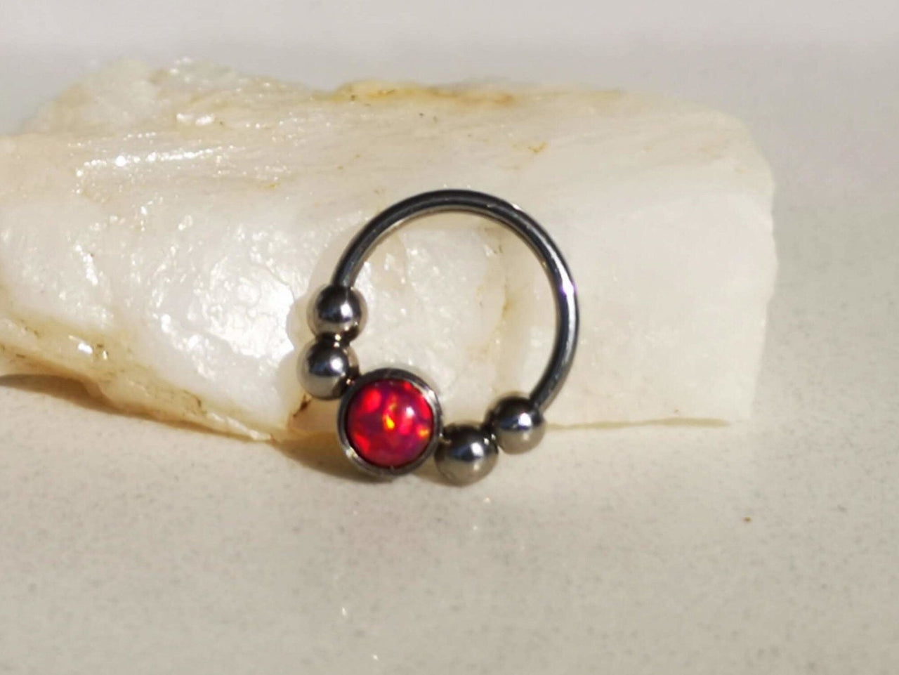 2 in 1 Silver Captive Bead Ring with Pink Opal