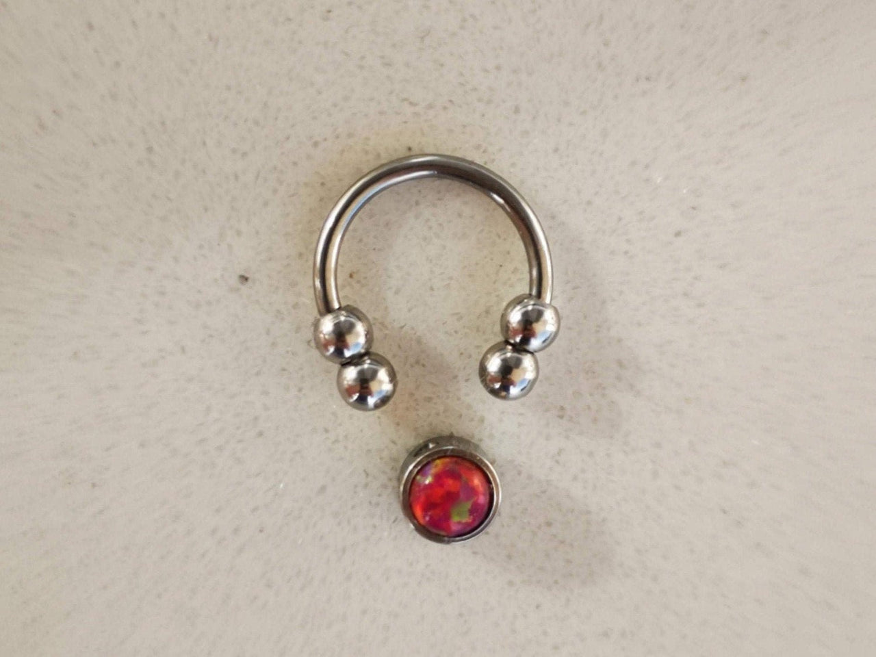 2 in 1 Silver Captive Bead Ring with Pink Opal