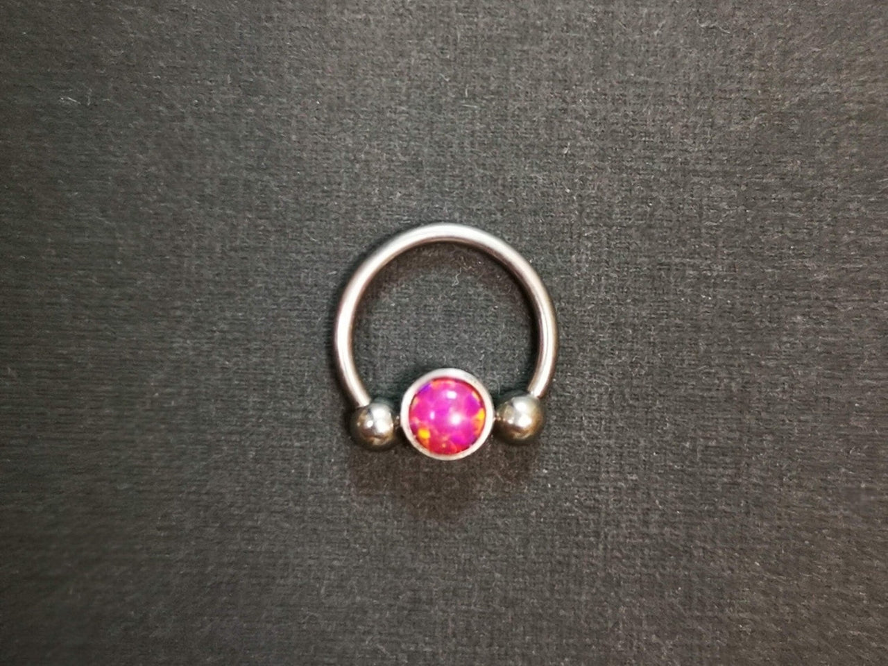 2 in 1 Silver Captive Bead Ring with Pink Opal