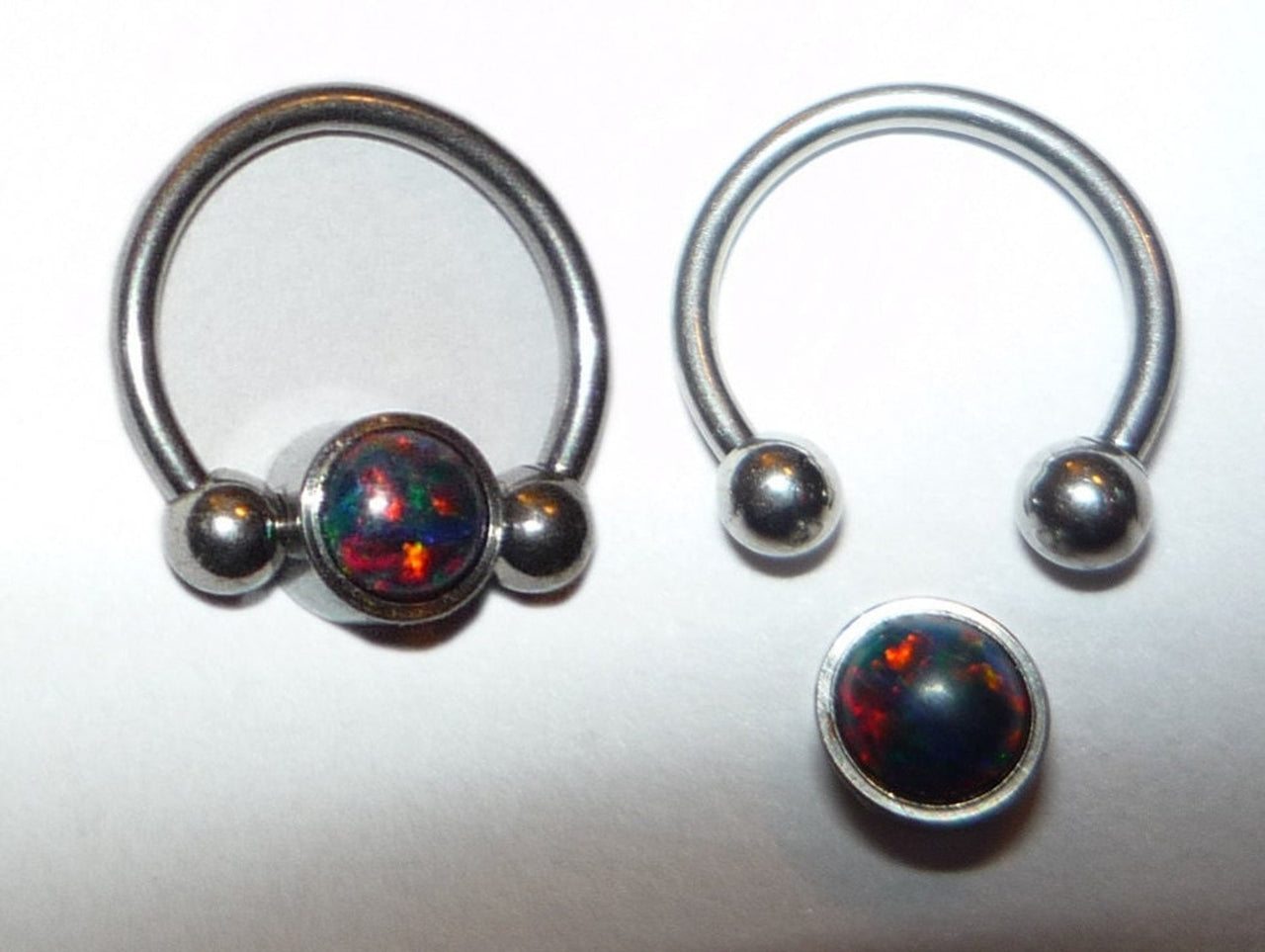 2 in 1 Silver Captive Bead Ring with Black Opal