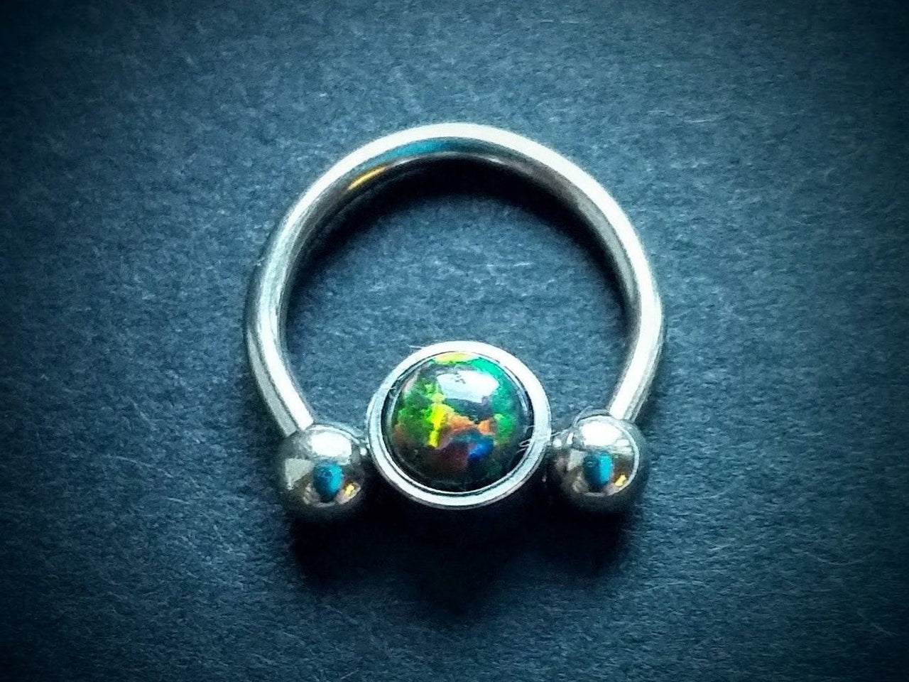 2 in 1 Silver Captive Bead Ring with Black Opal