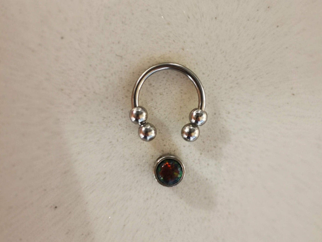 2 in 1 Silver Captive Bead Ring with Black Opal