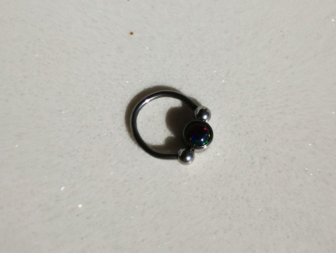 2 in 1 Silver Captive Bead Ring with Black Opal