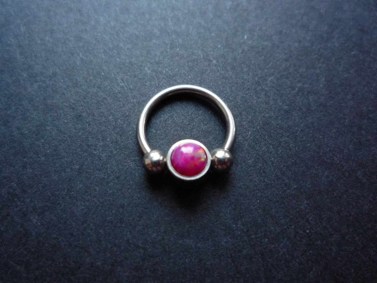 2 in 1 Silver Captive Bead Ring with Pink Opal