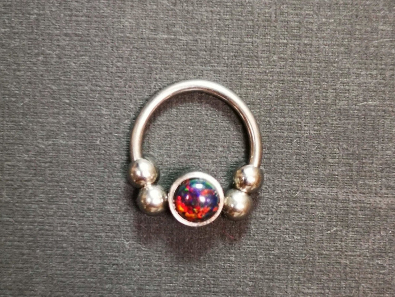 2 in 1 Silver Captive Bead Ring with Black Opal