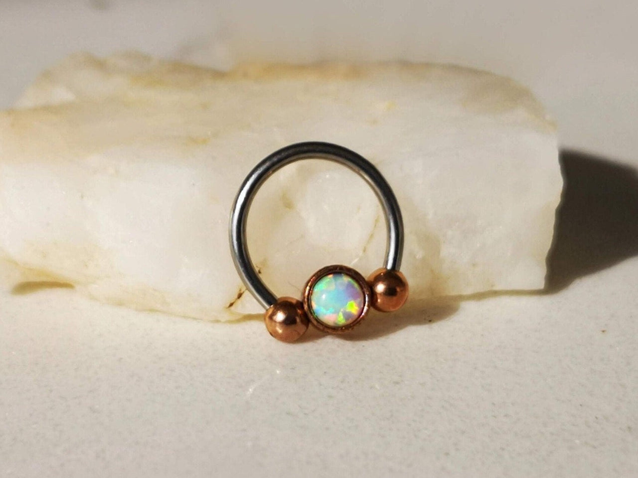 2 in 1 Captive Bead Ring with White Opal