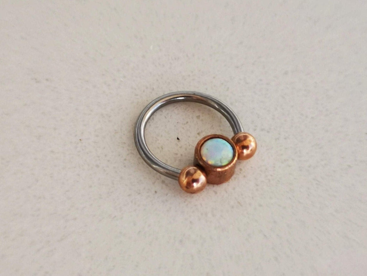 2 in 1 Captive Bead Ring with White Opal