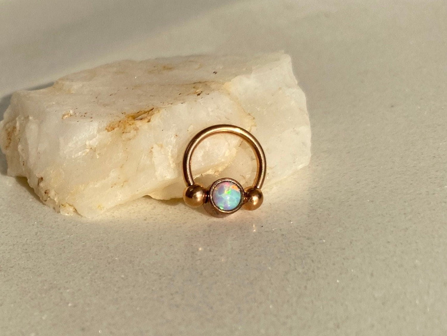 2 in 1 Rose Gold Captive Bead Ring with White Opal