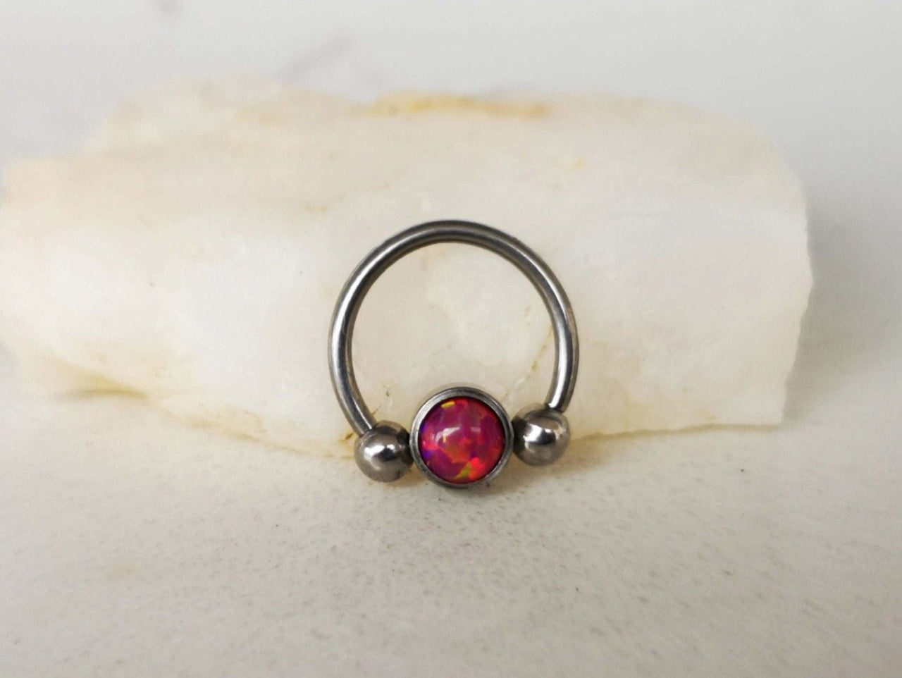 2 in 1 Silver Captive Bead Ring with Pink Opal