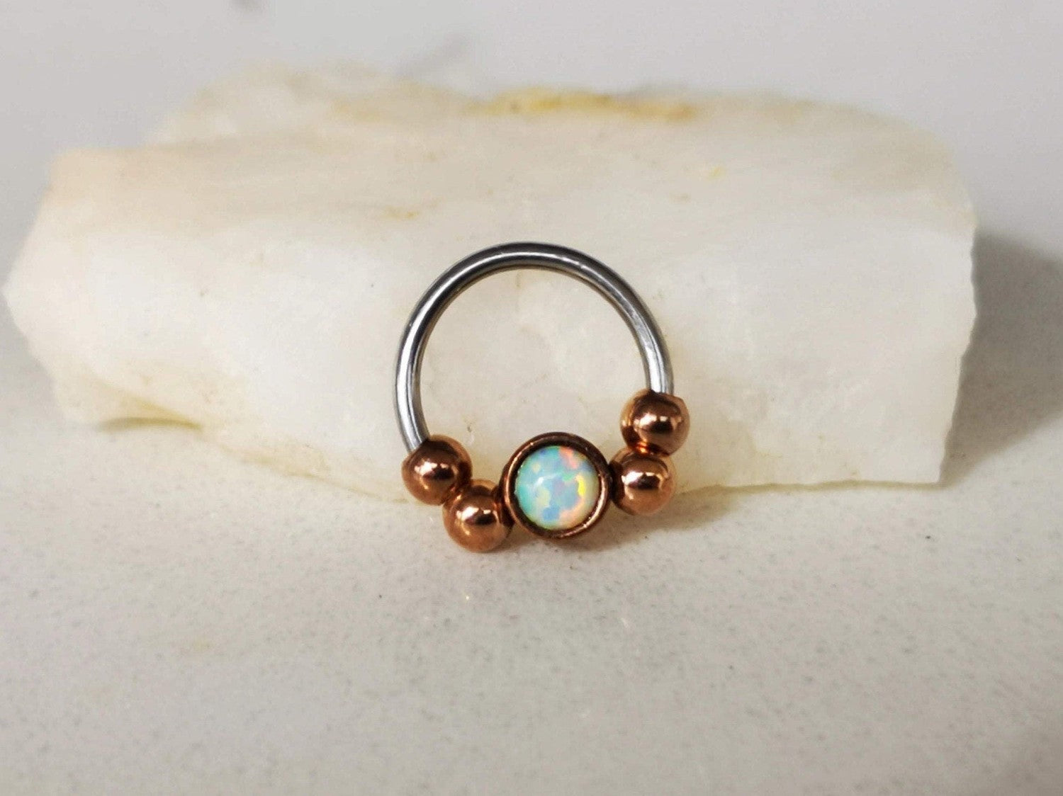 2 in 1 Captive Bead Ring with White Opal