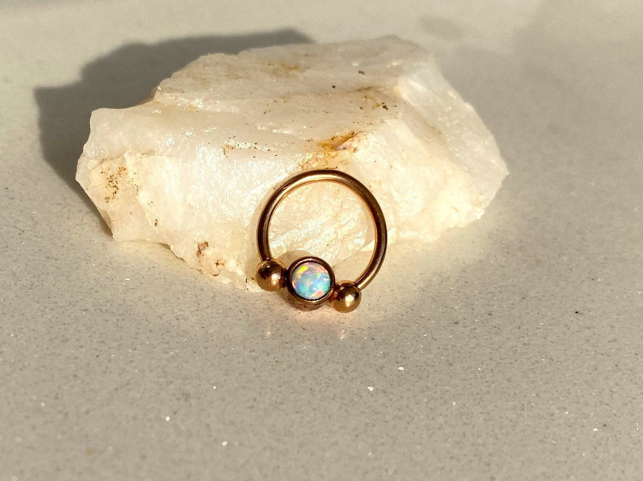 2 in 1 Rose Gold Captive Bead Ring with White Opal