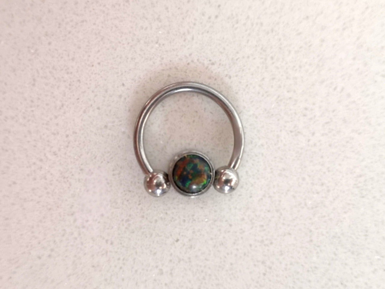 2 in 1 Silver Captive Bead Ring with Black Opal