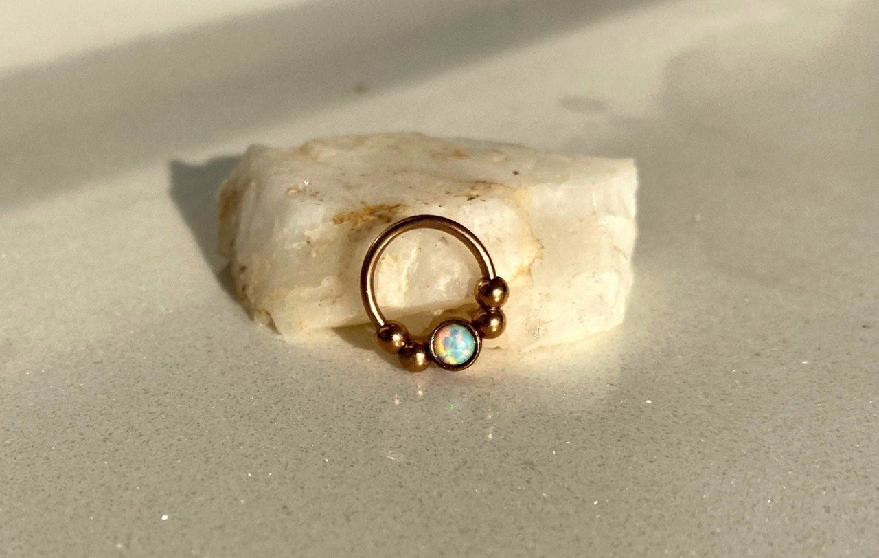 2 in 1 Rose Gold Captive Bead Ring with White Opal