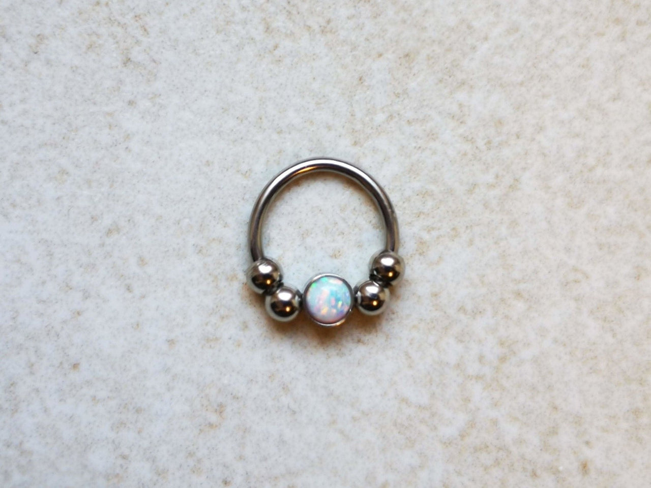 2 in 1 Silver Captive Bead Ring with White Opal