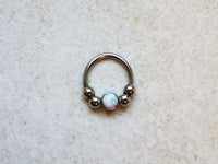 Thumbnail for 2 in 1 Silver Captive Bead Ring with White Opal