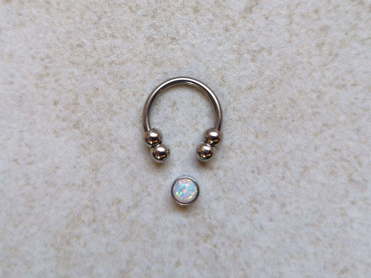 2 in 1 Silver Captive Bead Ring with White Opal