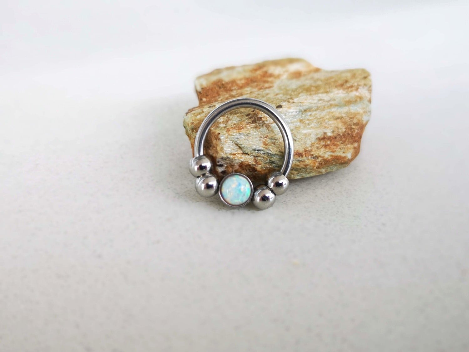 2 in 1 Silver Captive Bead Ring with White Opal