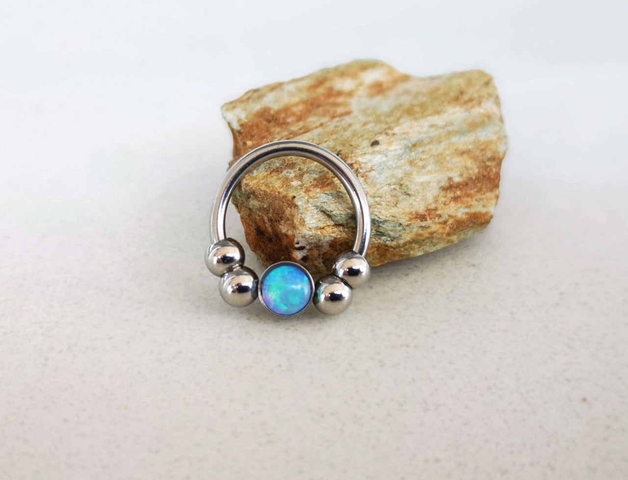 2 in 1 Silver Captive Bead Ring with Blue Opal