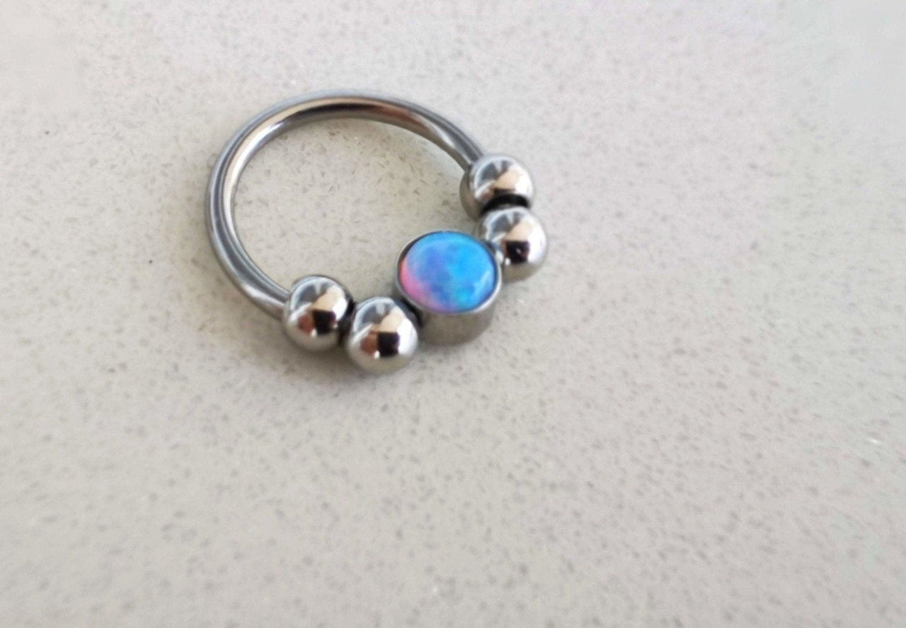 2 in 1 Silver Captive Bead Ring with Blue Opal