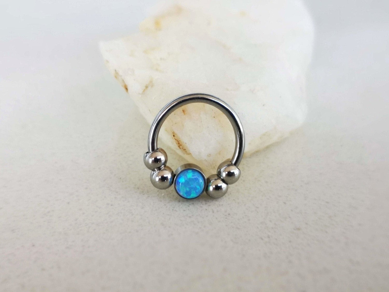 2 in 1 Silver Captive Bead Ring with Blue Opal