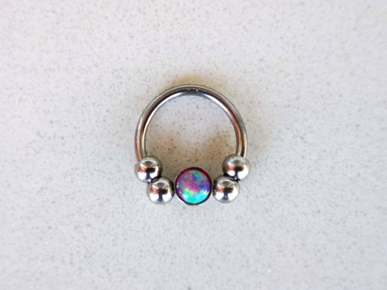 2 in 1 Silver Captive Bead Ring with Purple Opal