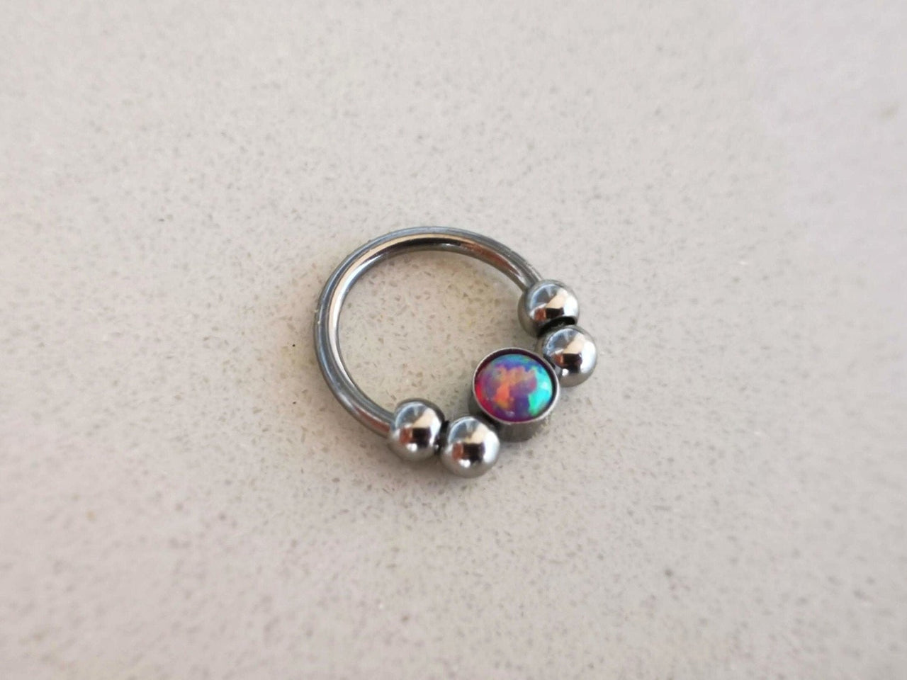 2 in 1 Silver Captive Bead Ring with Purple Opal