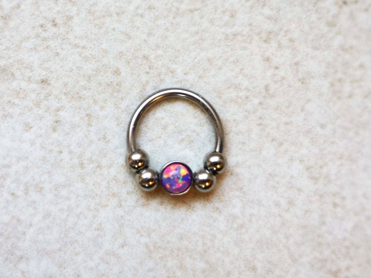 2 in 1 Silver Captive Bead Ring with Purple Opal