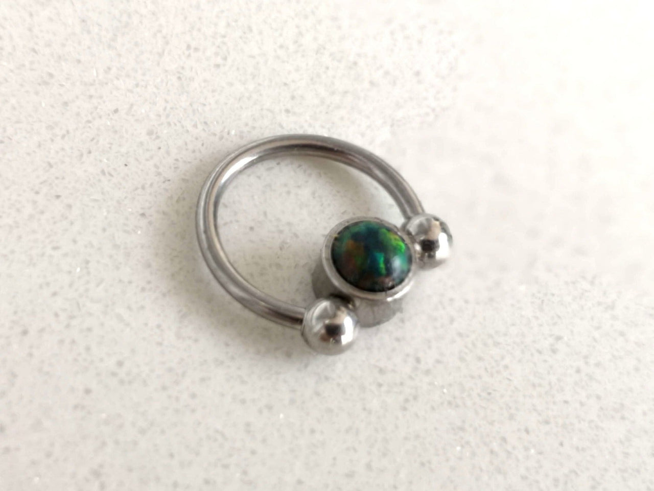 2 in 1 Silver Captive Bead Ring with Black Opal