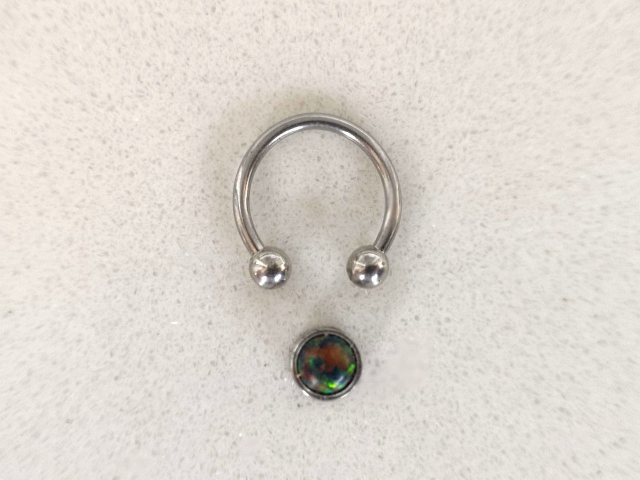 2 in 1 Silver Captive Bead Ring with Black Opal