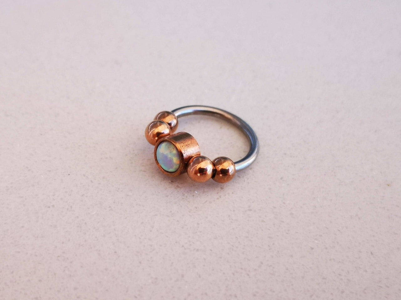 2 in 1 Captive Bead Ring with White Opal