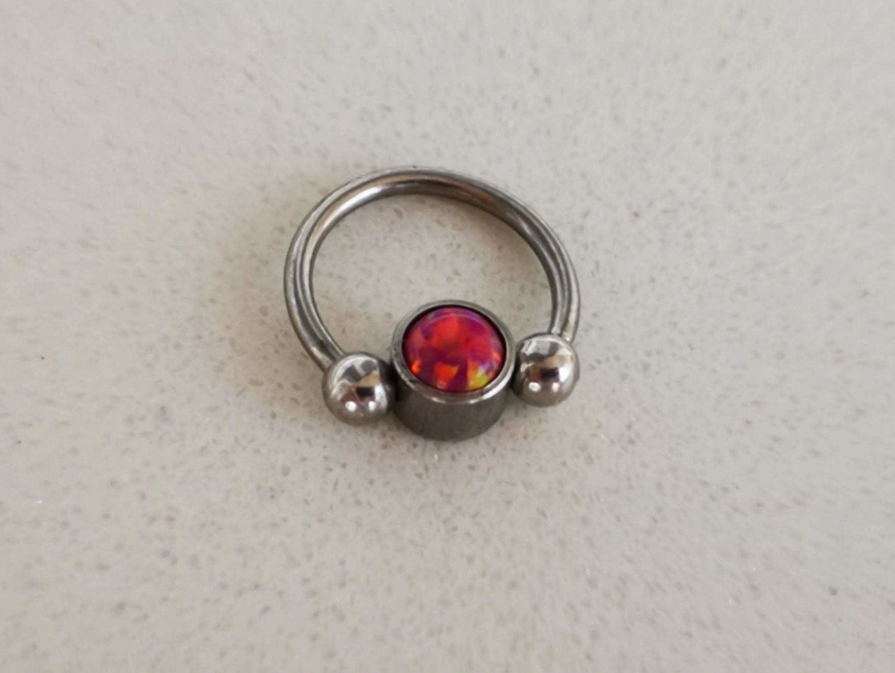 2 in 1 Silver Captive Bead Ring with Pink Opal