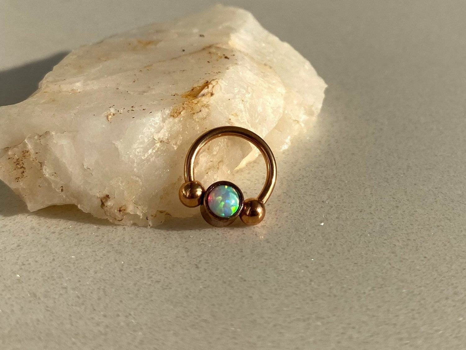 2 in 1 Rose Gold Captive Bead Ring with White Opal