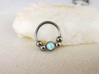 Thumbnail for 2 in 1 Silver Captive Bead Ring with White Opal