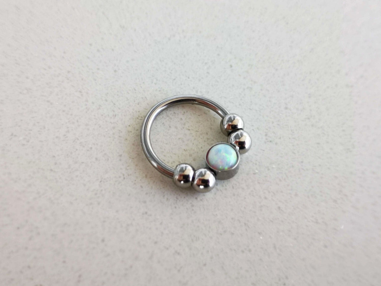 2 in 1 Silver Captive Bead Ring with White Opal