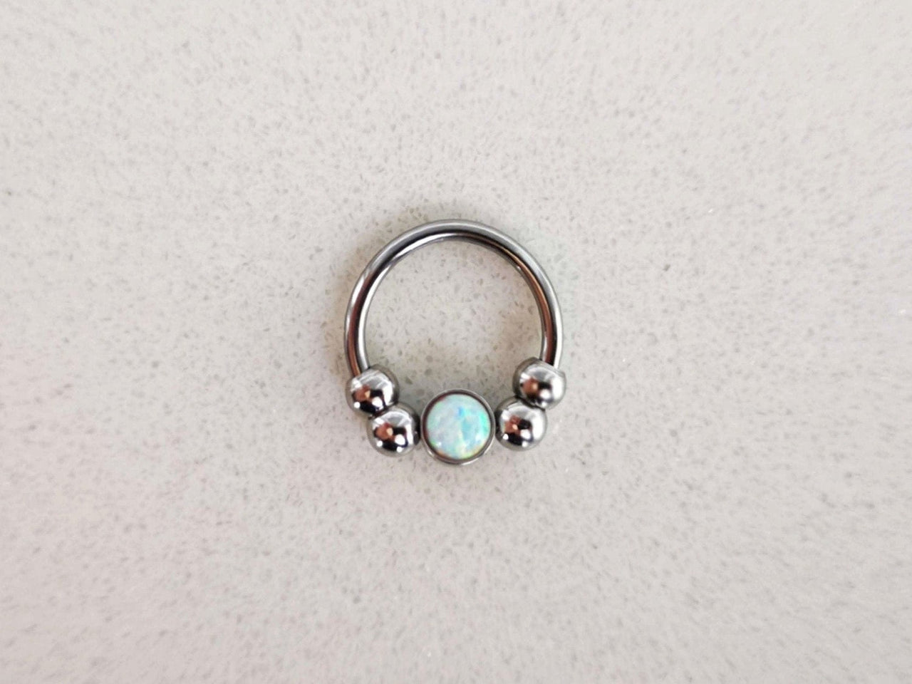 2 in 1 Silver Captive Bead Ring with White Opal