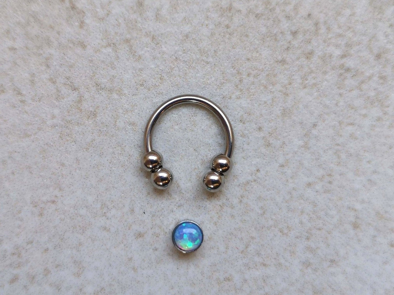 2 in 1 Silver Captive Bead Ring with Blue Opal