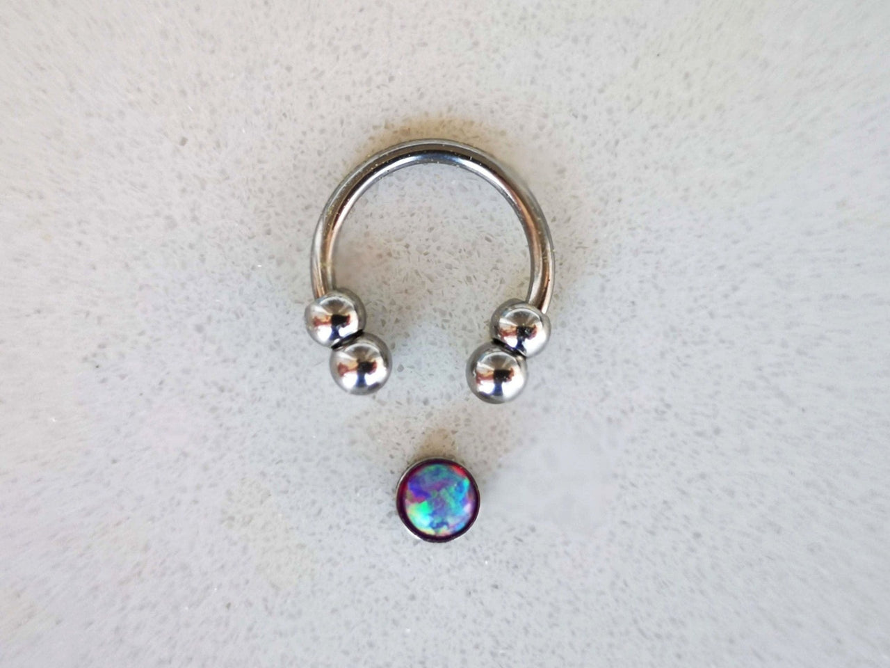 2 in 1 Silver Captive Bead Ring with Purple Opal