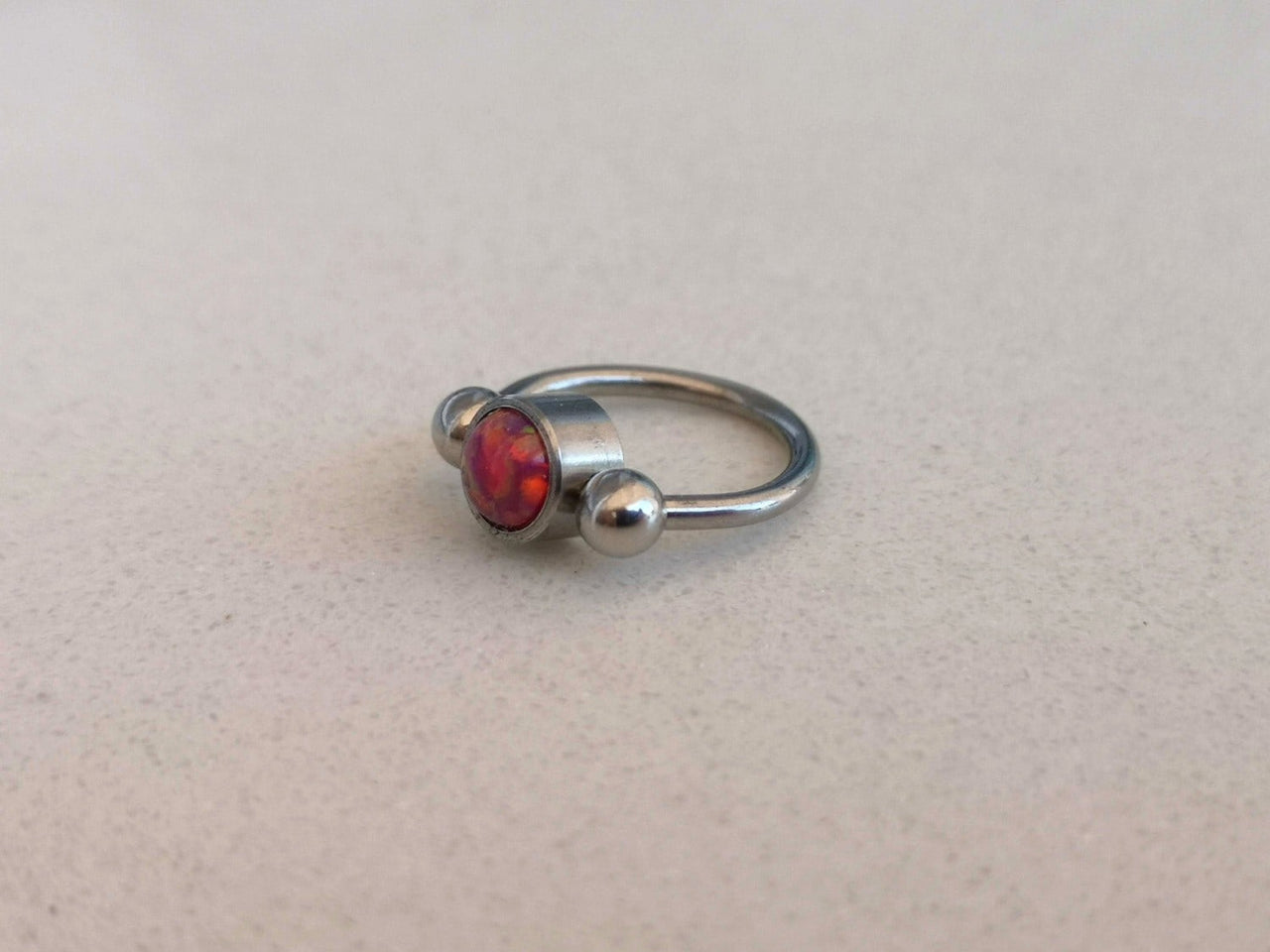 2 in 1 Silver Captive Bead Ring with Pink Opal