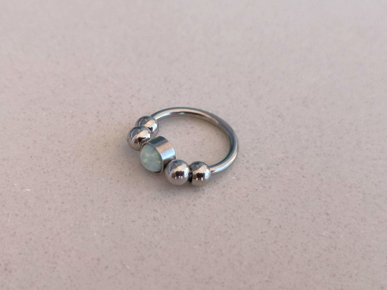 2 in 1 Silver Captive Bead Ring with White Opal