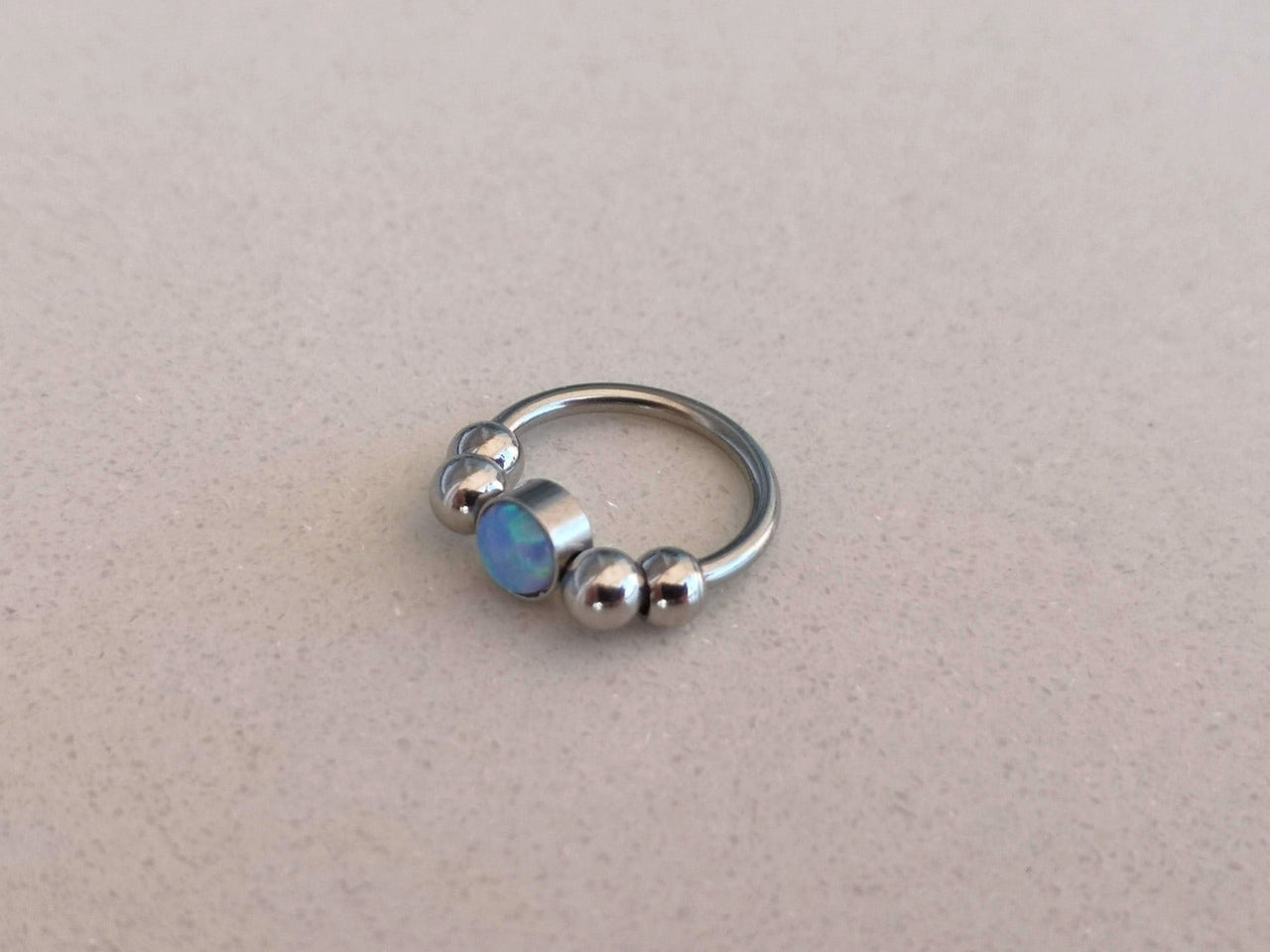 2 in 1 Silver Captive Bead Ring with Blue Opal