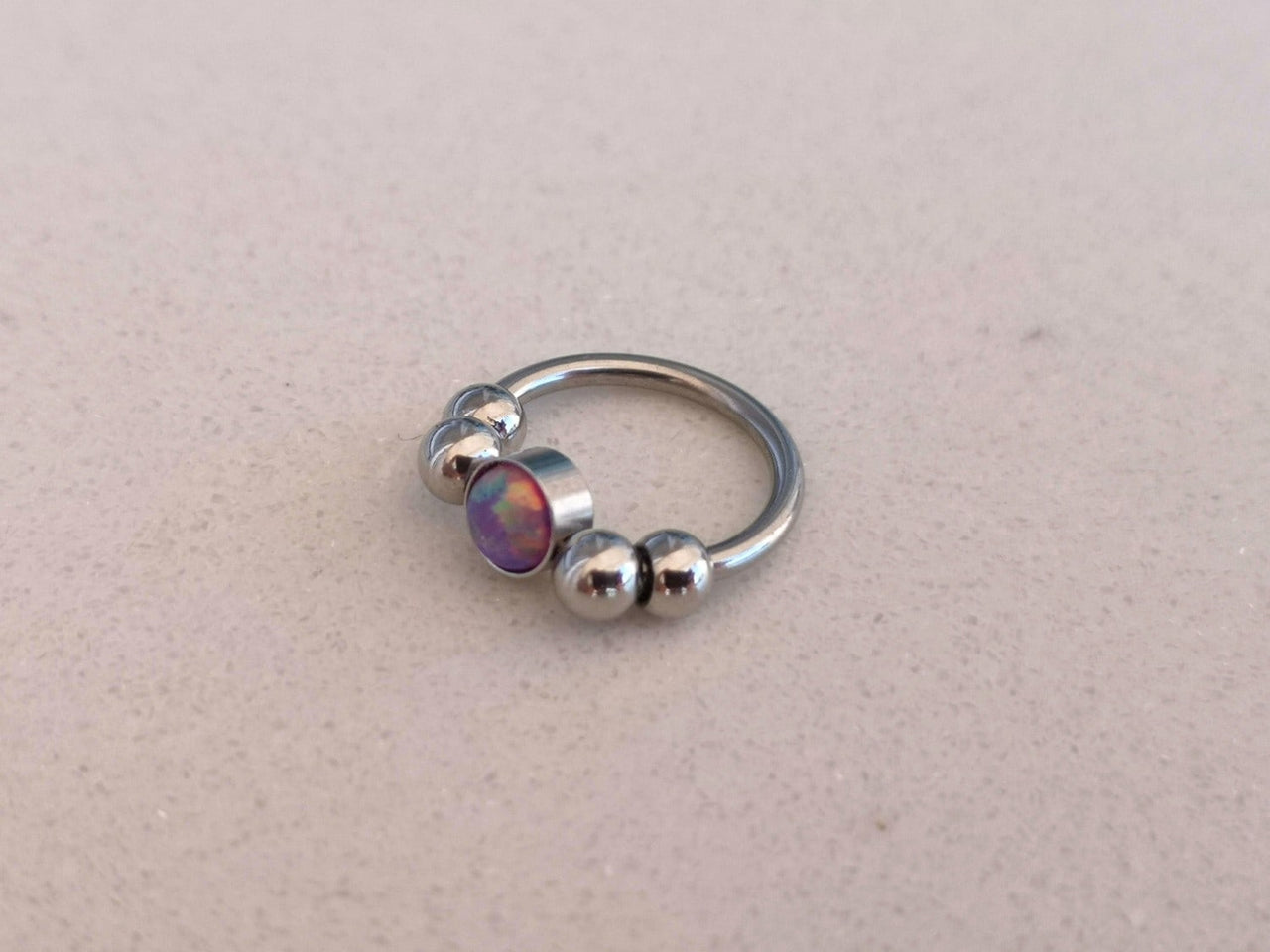 2 in 1 Silver Captive Bead Ring with Purple Opal