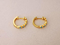 Thumbnail for 2 Pairs of Small Silver and Gold Hoop Earrings with Turquoise Stones