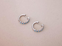 Thumbnail for 2 Pairs of Small Silver and Gold Hoop Earrings with Turquoise Stones