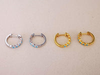 Thumbnail for 2 Pairs of Small Silver and Gold Hoop Earrings with Turquoise Stones